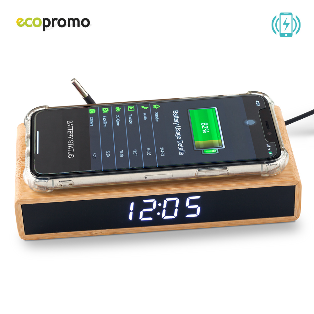 Reloj Cargador Inalámbrico Sostenible de Bambú Personalizable con Desp